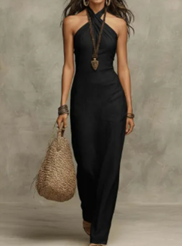 Women's Plus Size Jumpsuit – Casual Solid Color Relaxed Fit Black