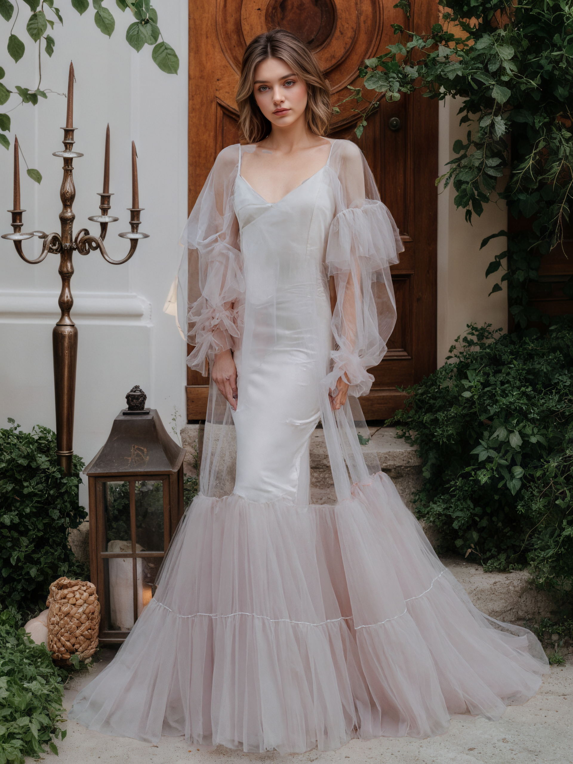 Luxury 3 colors Layered Tulle Sheer Robe Dress | Couture Ruffle Boudoir Robe Set Pale pink