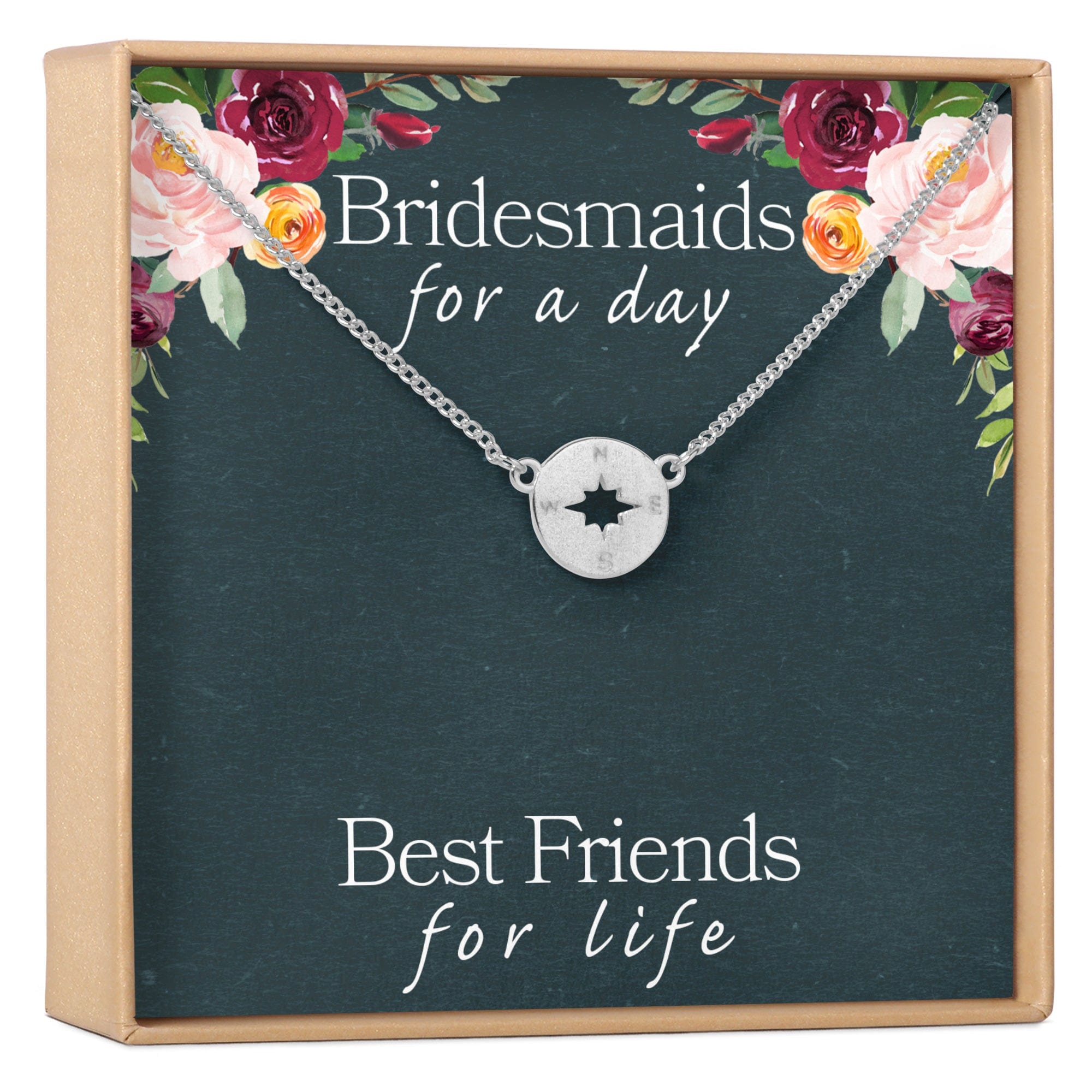 Bridesmaids Necklace, Multiple Styles Compass Silver