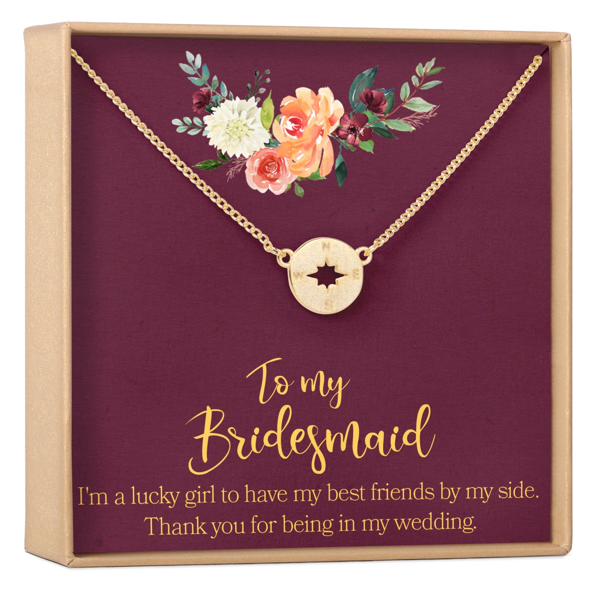 Bridesmaids Necklace, Multiple Styles Compass Gold
