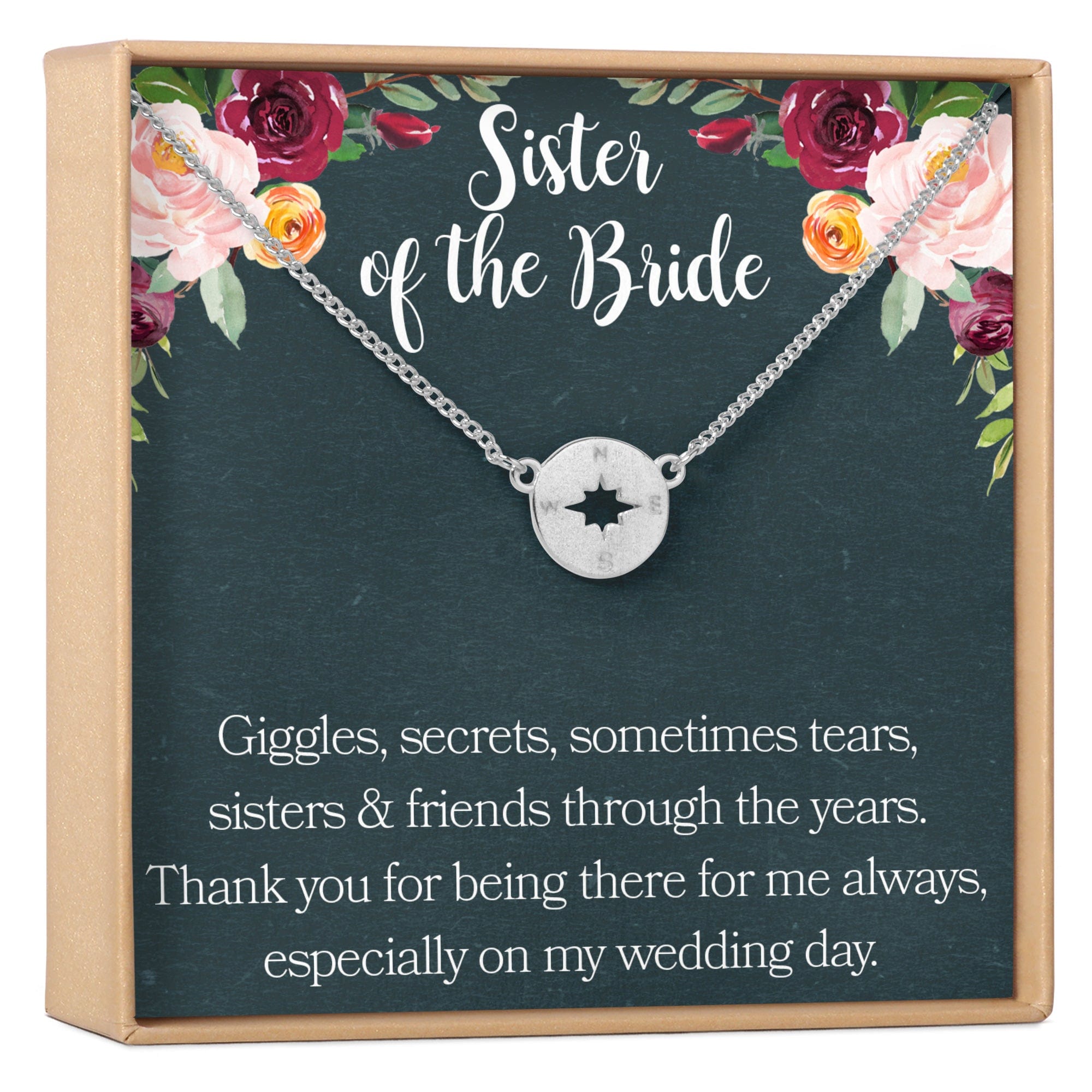 Sister of the Bride Necklace Multiple Styles Compass Silver