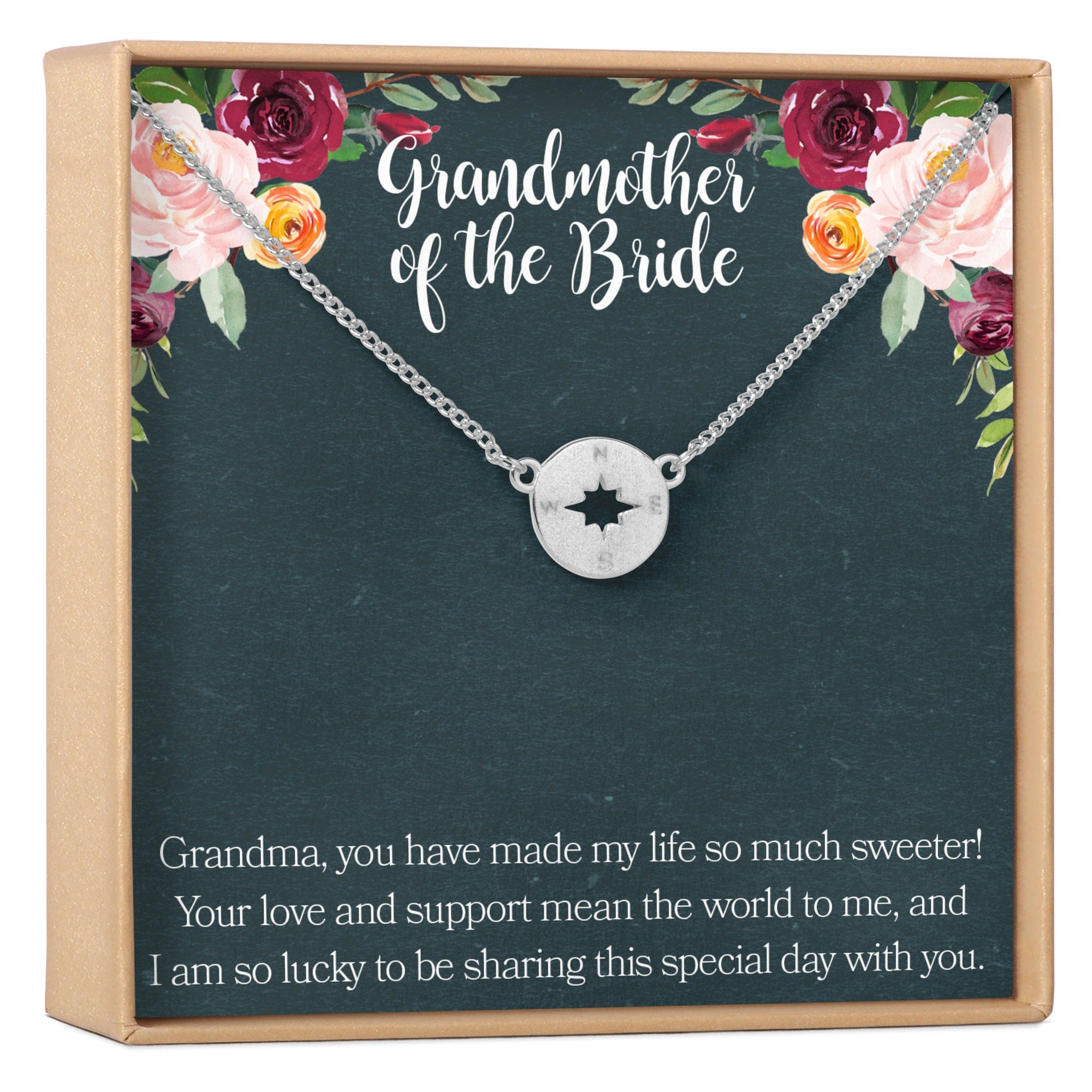 Grandmother of the Bride Necklace, Multiple Styles Compass Silver
