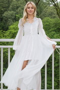 Boho Lace Embroidered Long Sheer Robe Set with Camisole Dress Off-White No Train