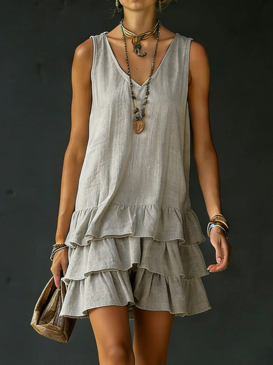 V-Neck Sleeveless Midi Dress – 5 Colors, S–2XL Gray