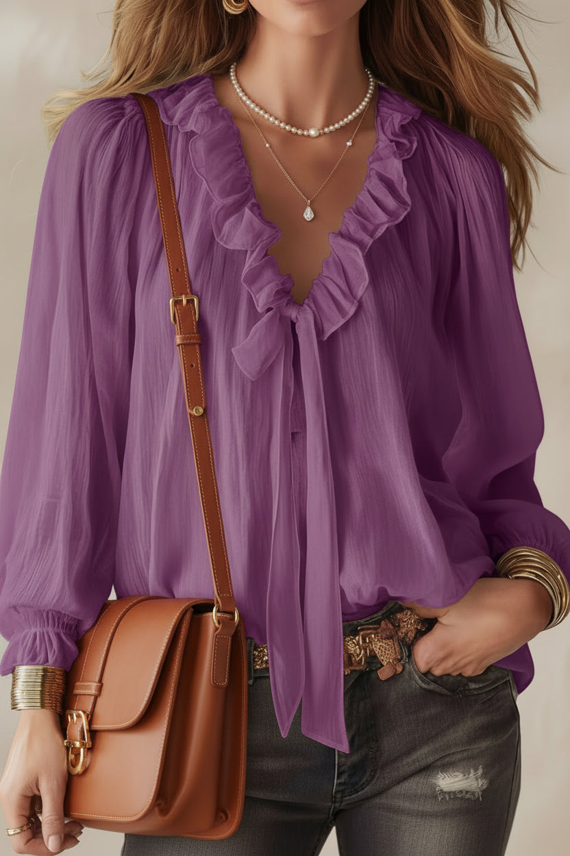 V-Neck Loose-Fit Shirt Top – No-Iron, 8 Colors Purple