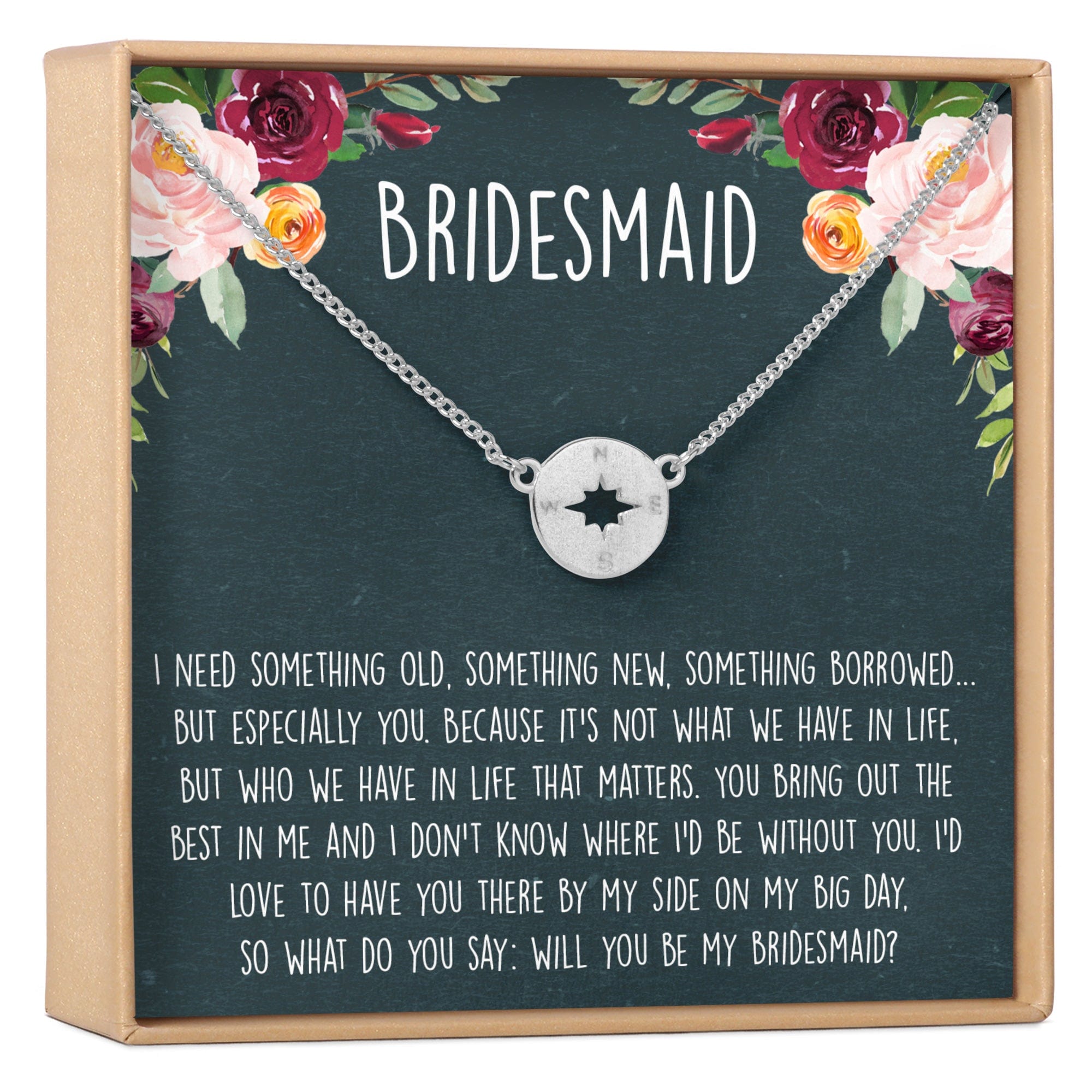 Bridesmaids Necklace, Multiple Styles Compass Silver