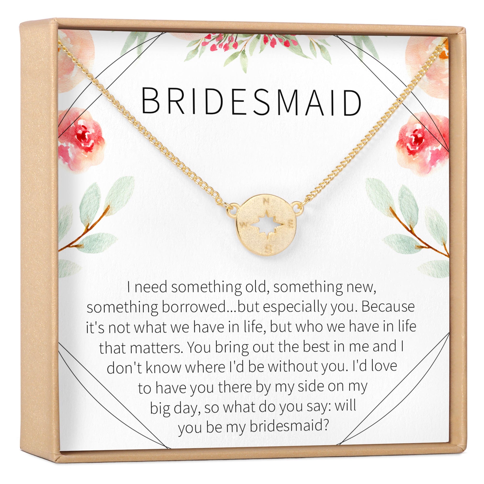 Bridesmaids Necklace, Multiple Styles Compass Gold