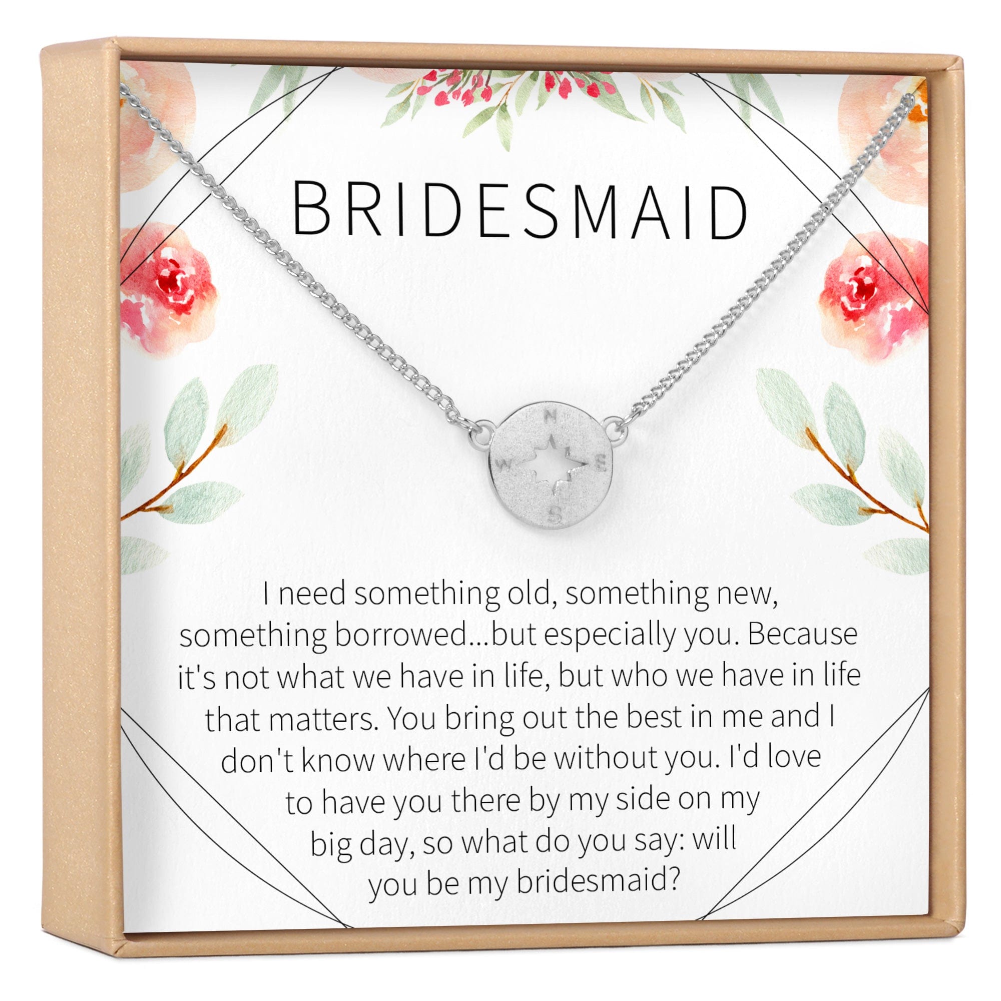 Bridesmaids Necklace, Multiple Styles Compass Silver