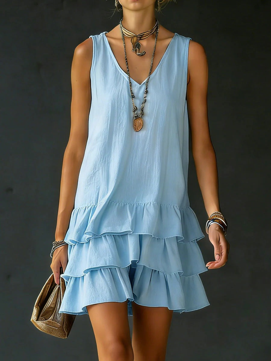 V-Neck Sleeveless Midi Dress – 5 Colors, S–2XL Sky Blue
