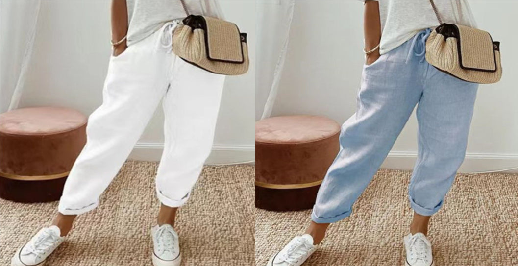 Women’s Cotton Linen Casual Pants – Solid Color Set
