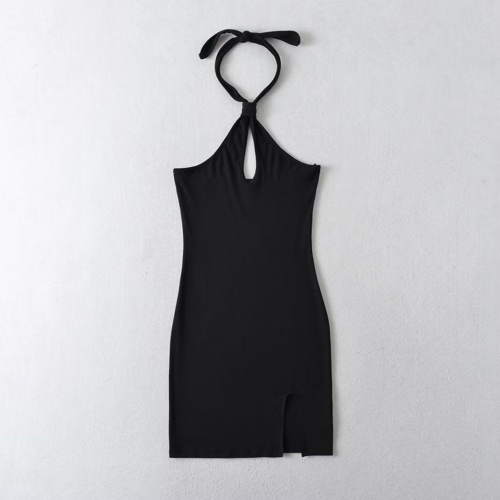 Spring Summer Sexy Halter Off The Shoulder Slim Dress Backless Hip Dress Black