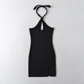 Spring Summer Sexy Halter Off The Shoulder Slim Dress Backless Hip Dress Black
