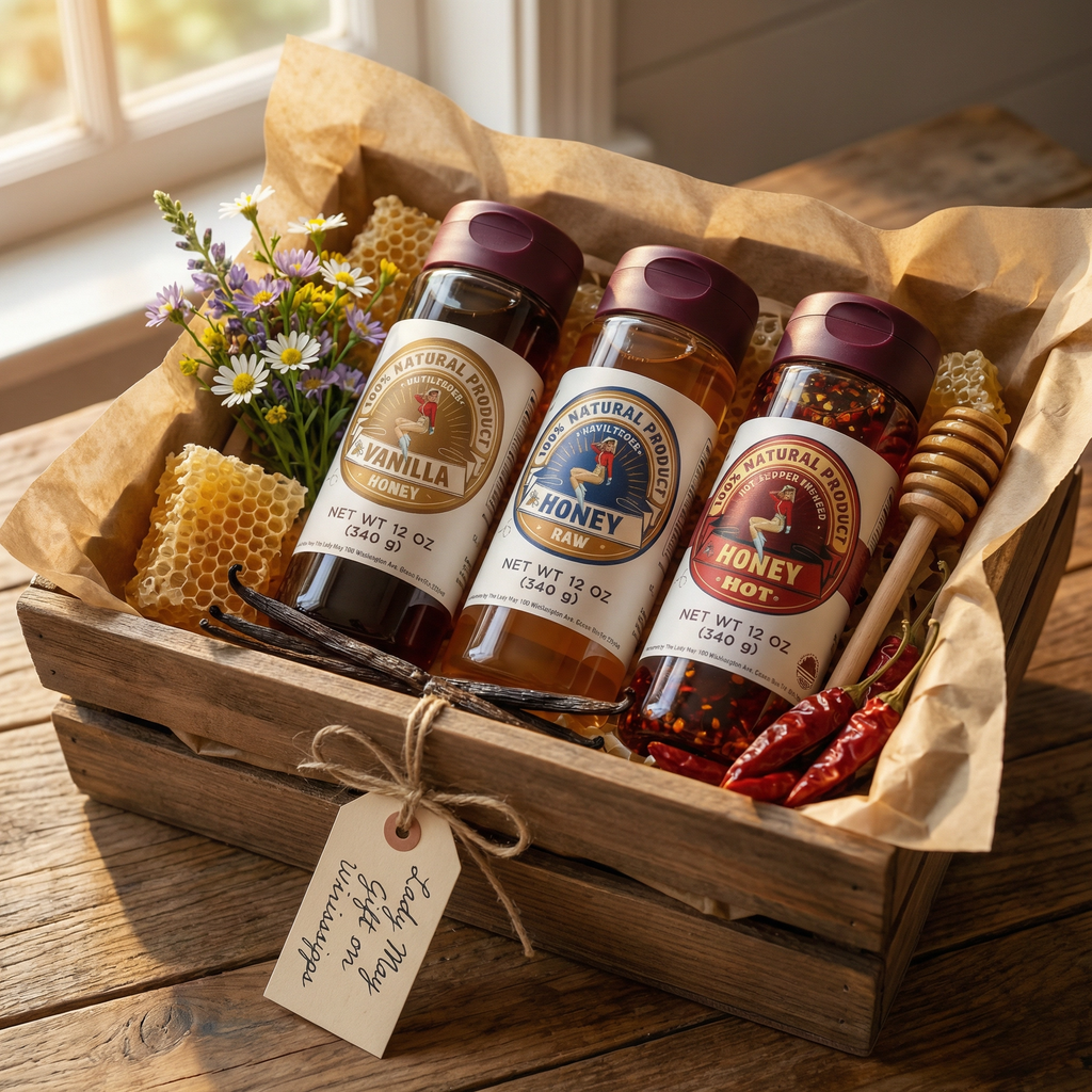 Honey Trio 3-Pack Gift Set - Raw, Hot & Vanilla Honey | Small Batch Farm Grown | Lady May
