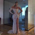 Spring Summer Women Clothing Dress Sexy off the Shoulder Mop Sequined Cocktail Evening Dress White