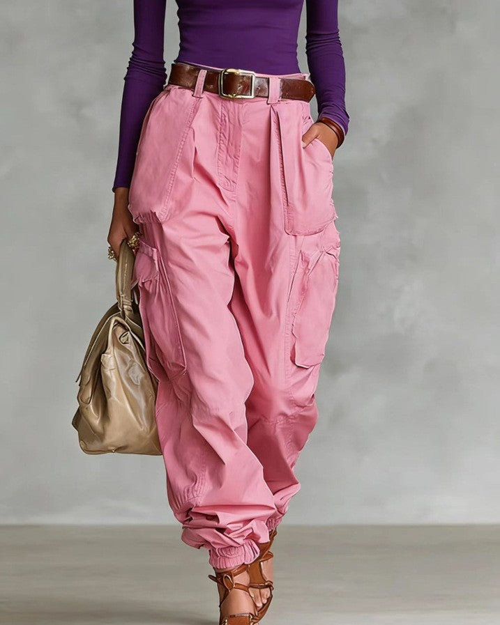 Women’s High-Waist Loose Fit Wide-Leg Casual Trousers Pink