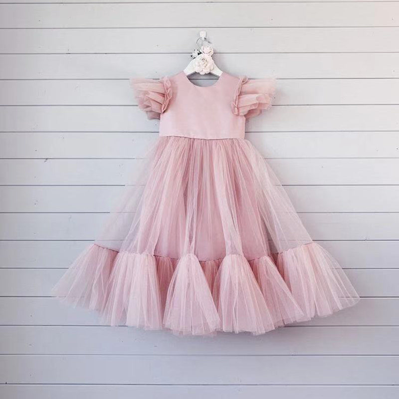 Girls' Birthday Princess Dress With Fluffy Yarn Pink