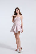 Women Embroidered Pearl And Diamond Strapless Little Dress Pink