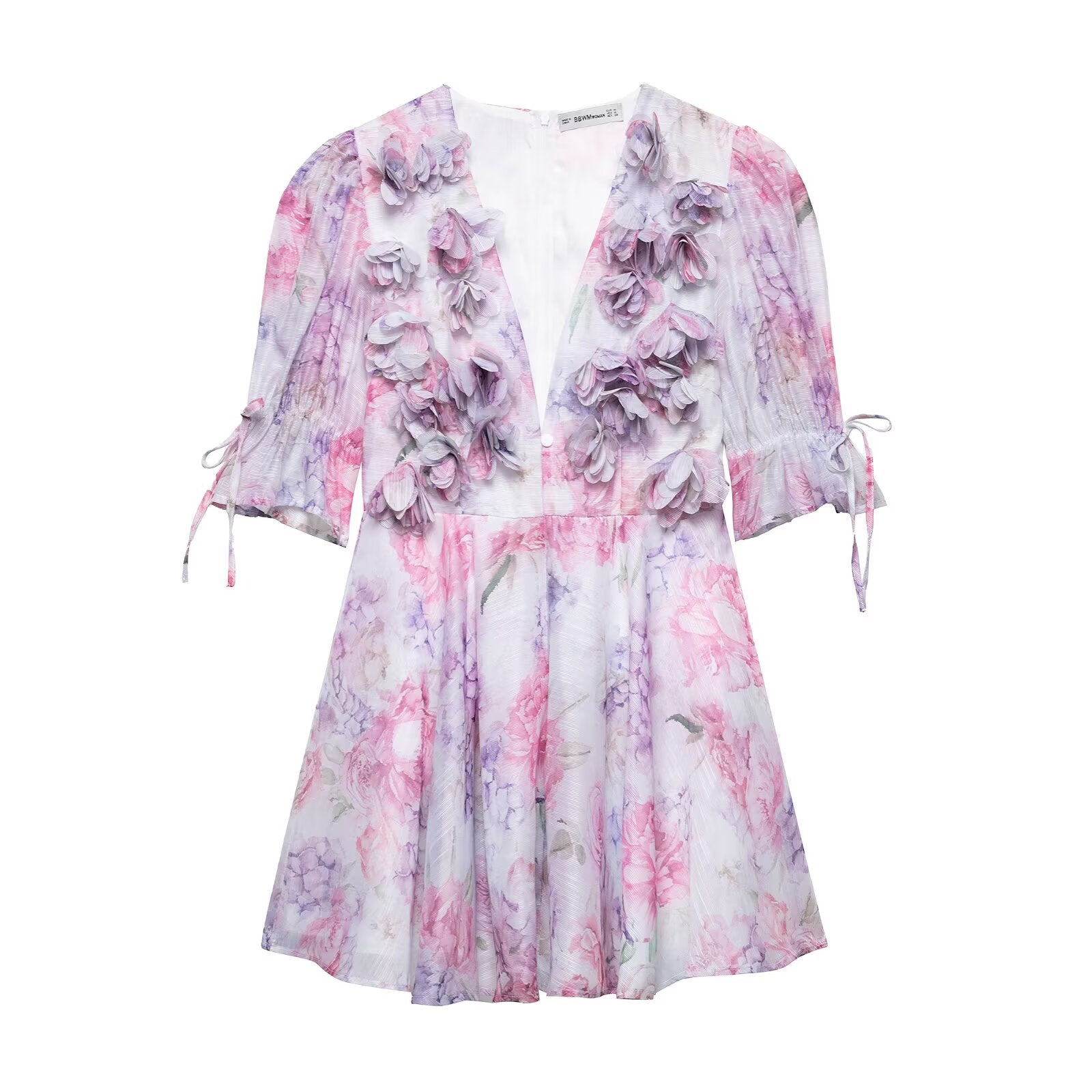 Spring Summer Sexy Chiffon Three Dimensional Floral Floral Dress Multi
