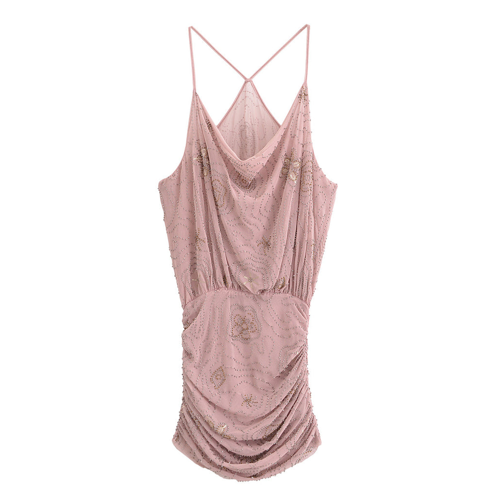 Summer Women Street Sequin Mini Sling Dress Pink