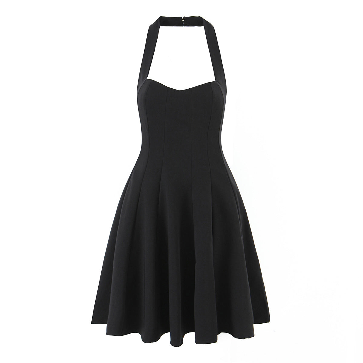 Summer Hepburn Gold Elegant Little Black Dress Women Waist Trimming Lace up Sexy Halter Dress Black