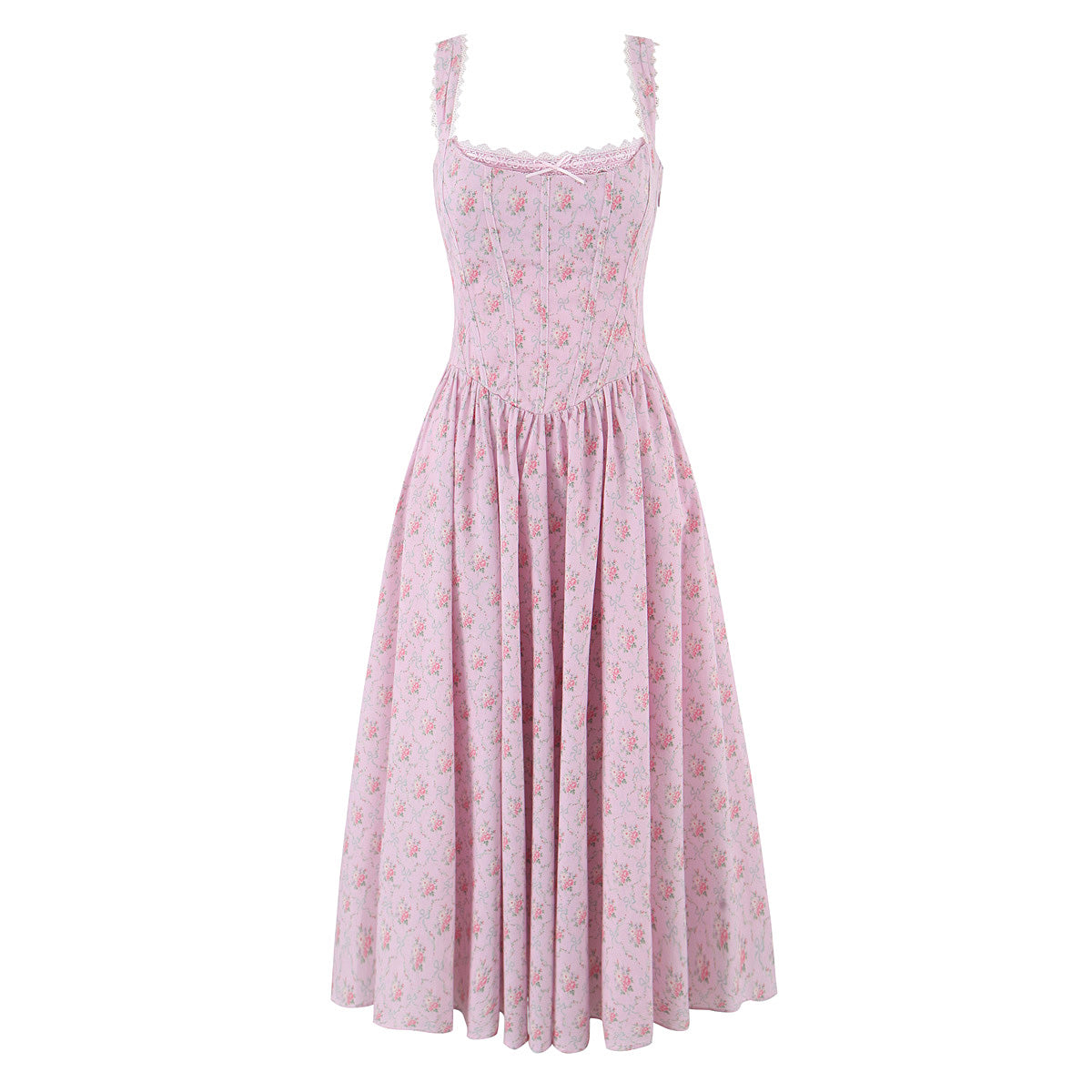 Elegant Floral Lace Lace Sling Dress Dress Summer Cinched Waist Slim Fit Midi Dress Women Pink Flower