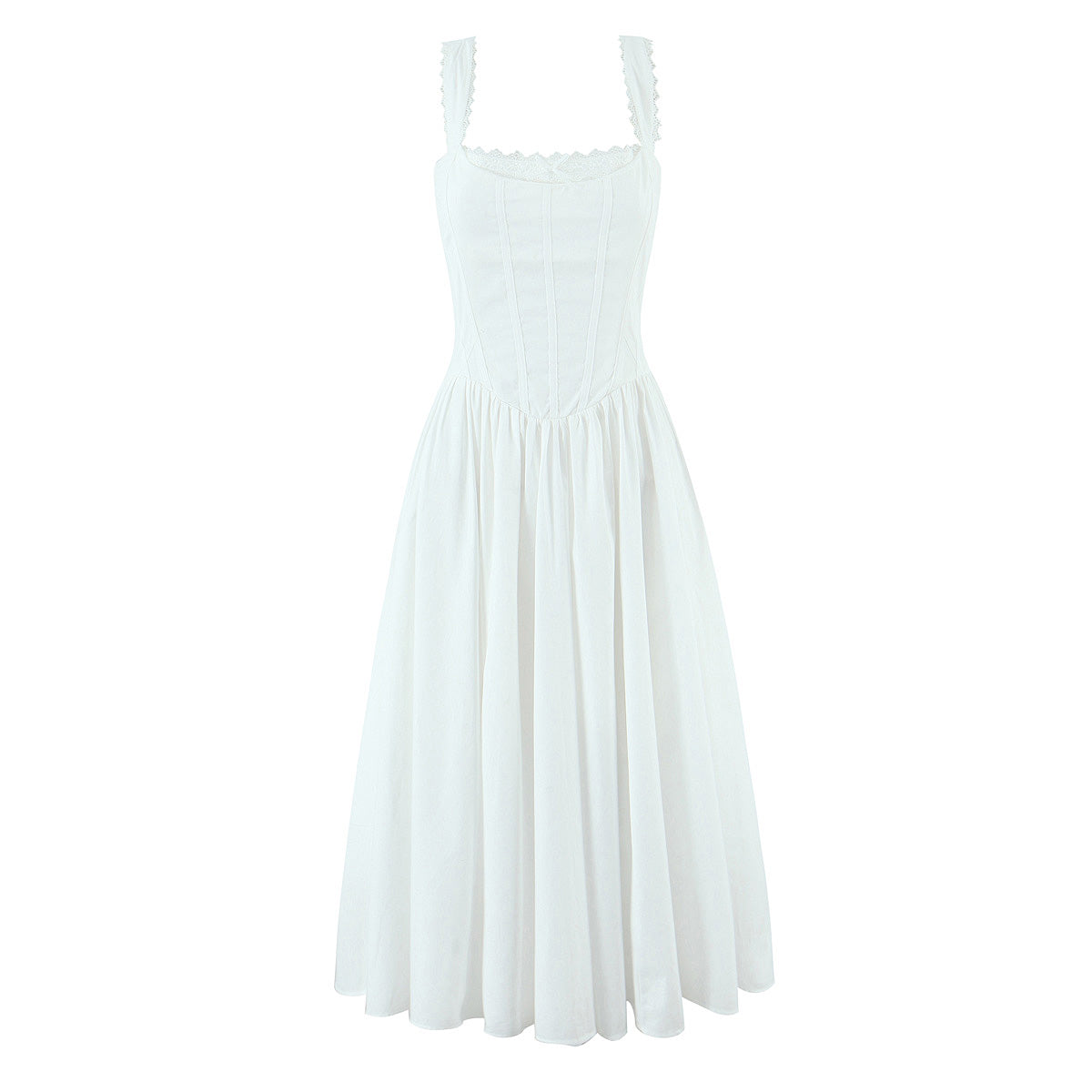 Elegant Floral Lace Lace Sling Dress Dress Summer Cinched Waist Slim Fit Midi Dress Women Ivory