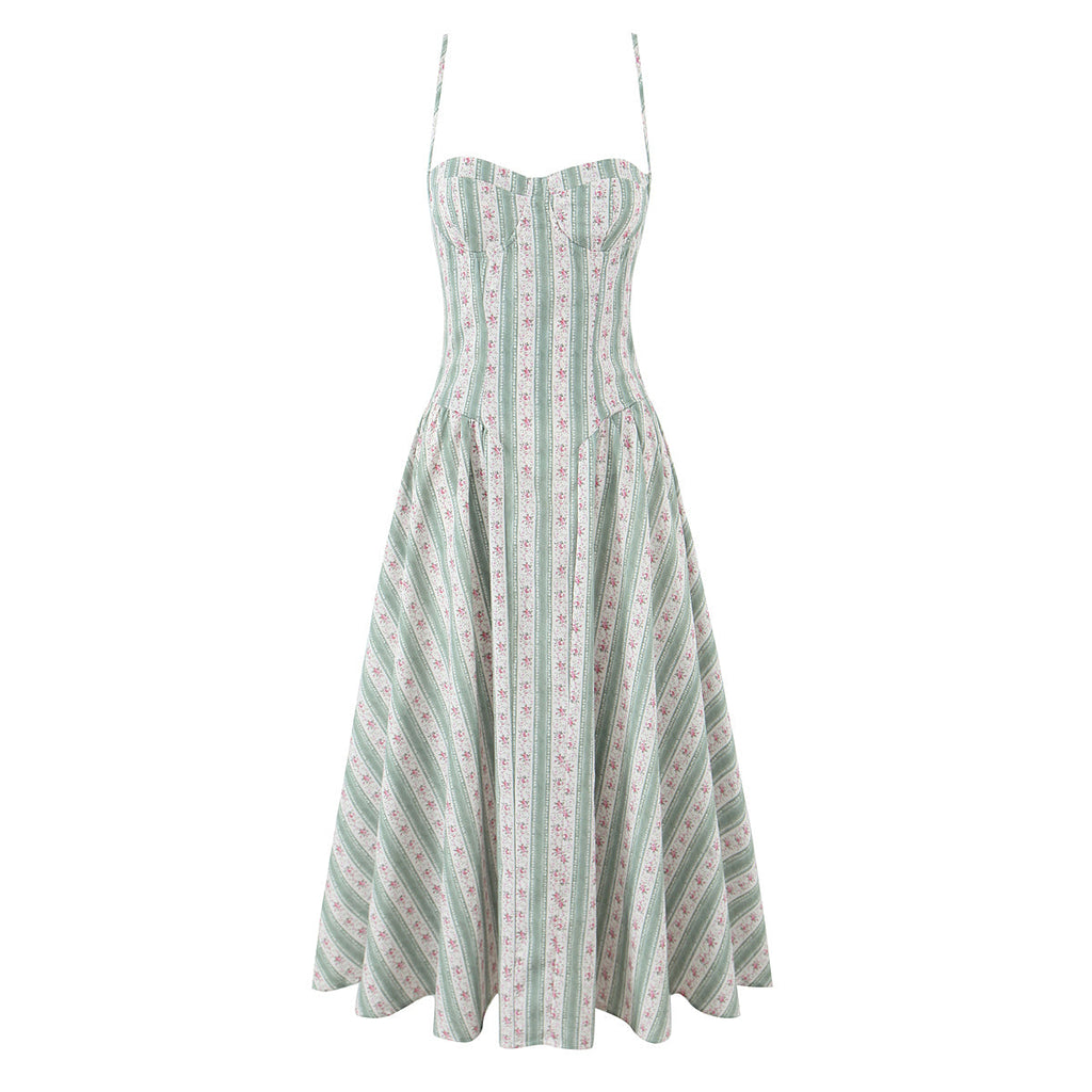 Gentle Green Shivering Sling Dress Women Summer Waist Tight Seaside Vacation Beach Dress Multi