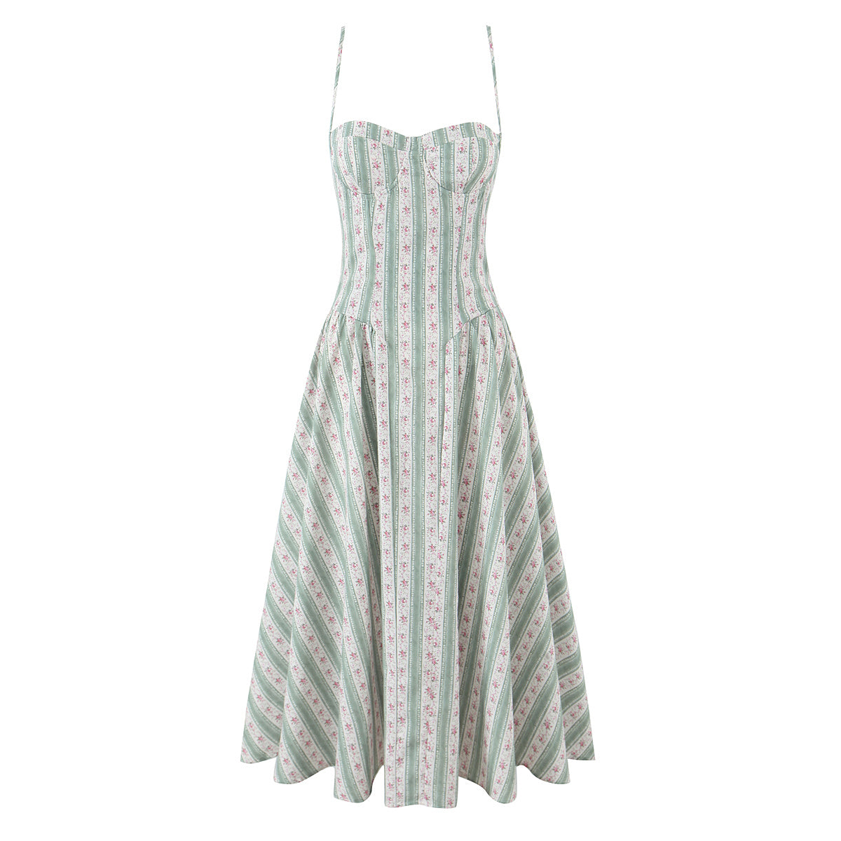 Gentle Green Shivering Sling Dress Women Summer Waist Tight Seaside Vacation Beach Dress Multi
