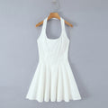 Summer Solid Color Elegant Green Sexy Waist Trimming Simple Halter Back Tied Dress White