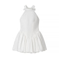 Women Clothing Elegant Fitted Waist Bowknot Lace up Pettiskirt Dress White