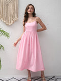 Summer Suspender Maxi Dress Backless Elegant French Dress Elegant Big Hem Dress Pink