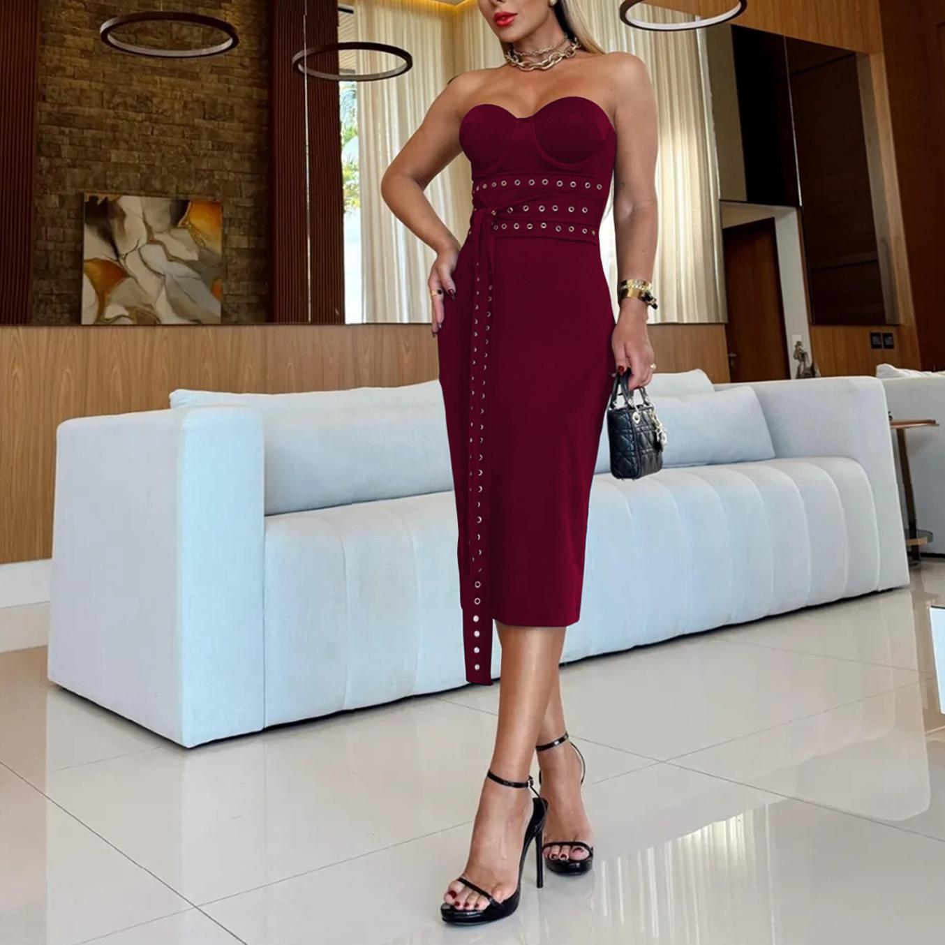 Women Wear Sexy Tube Top Strap Corns Slim Fit Dress