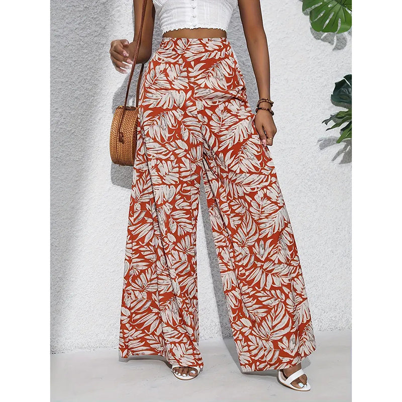 Women’s Printed High‑Waist Wide‑Leg Palazzo Pants Red