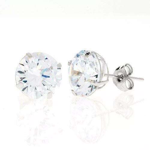 14K White Gold Simulated Diamond Round Stud Earrings 8MM