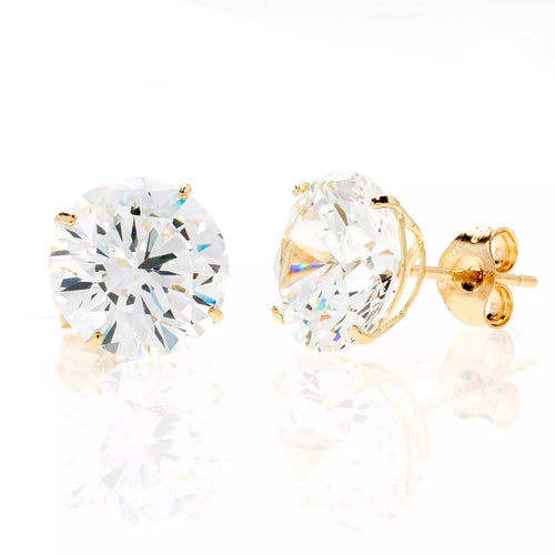 14K Yellow Gold Simulated Diamond Round Stud Earrings