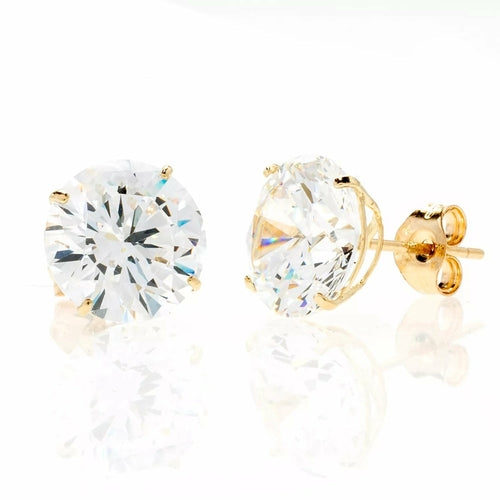 14K Yellow Gold Simulated Diamond Round Stud Earrings 7MM