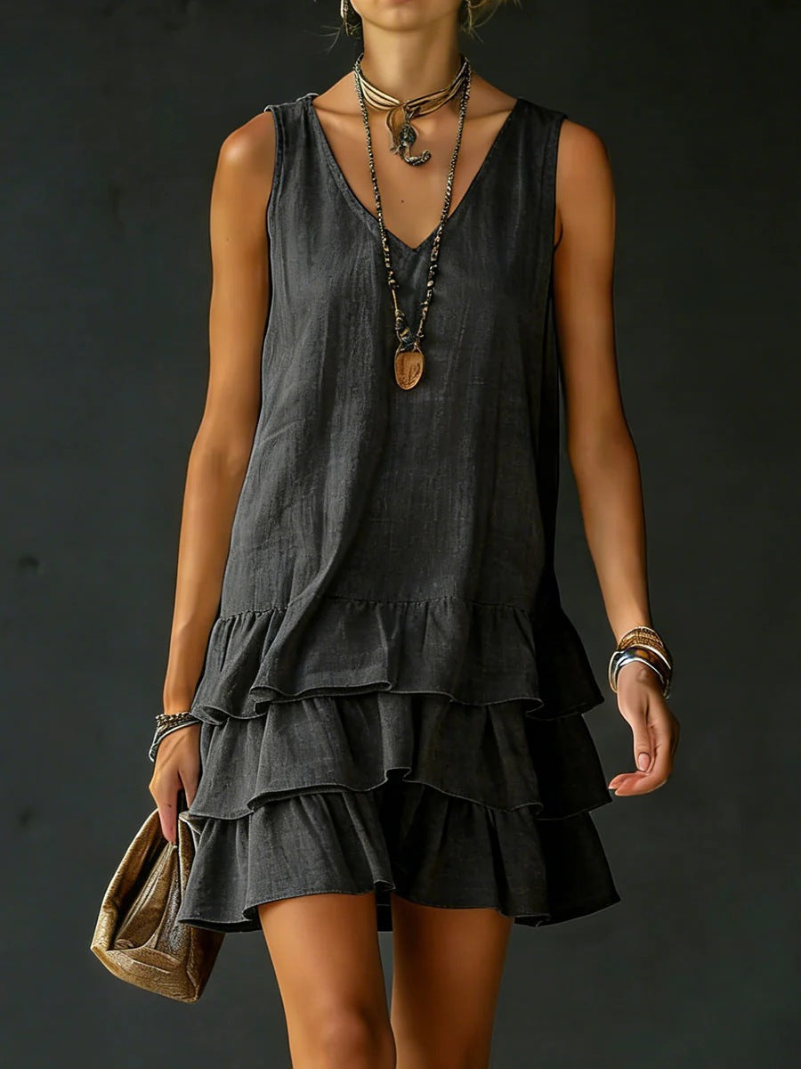 V-Neck Sleeveless Midi Dress – 5 Colors, S–2XL Black