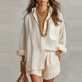 Women’s Solid Color Shorts and Shirt Set Apricot
