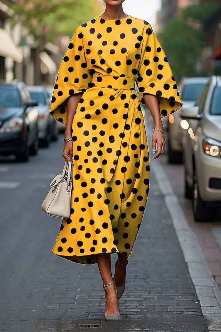 Geometric Print Batwing Sleeve Flowy Maxi Dress – 12 Styles, XS–XXXL Style10