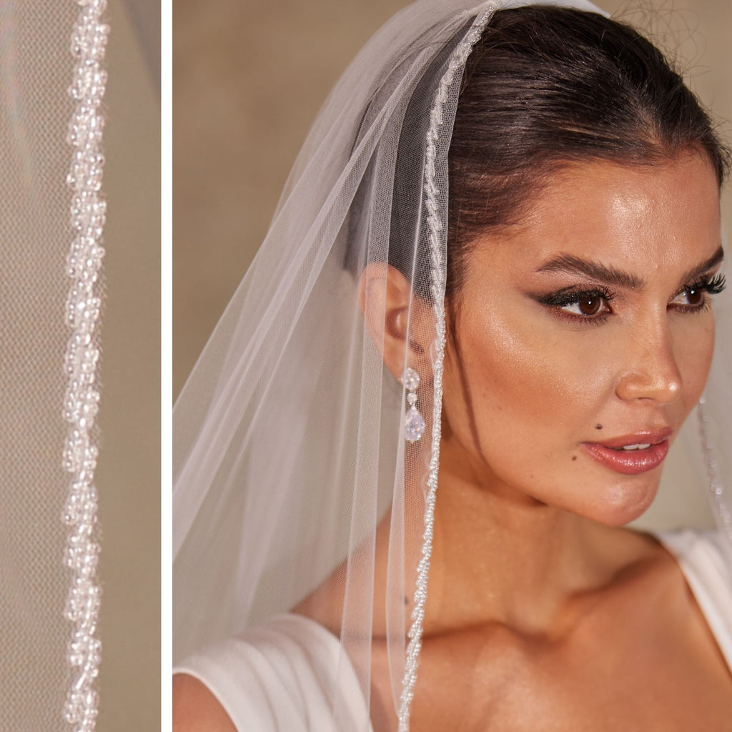 Crystal Knot Beaded Edge Wedding Veil - D250