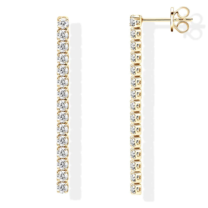 2.5mm Moissanite Tassel Stud Earrings 925 Sterling Silver Tennis Chain yellow gold colored silver