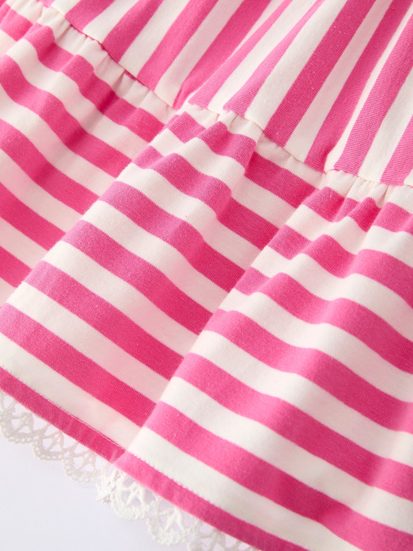 Spring Pink Striped Ruffled Girls' Dress with Hat