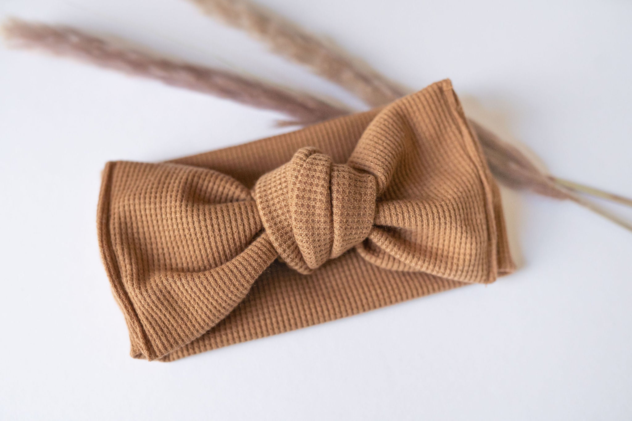 Neutral Baby Bow Turban 6-12months Chestnut Waffle