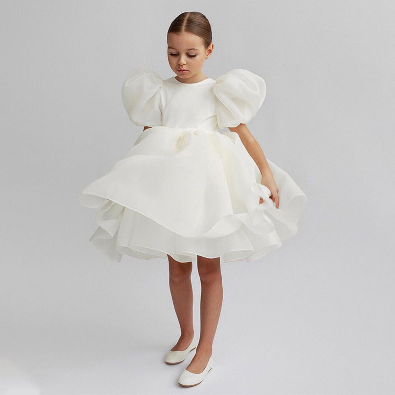 Children's Model Catwalk Birthday Host Piano Dress White