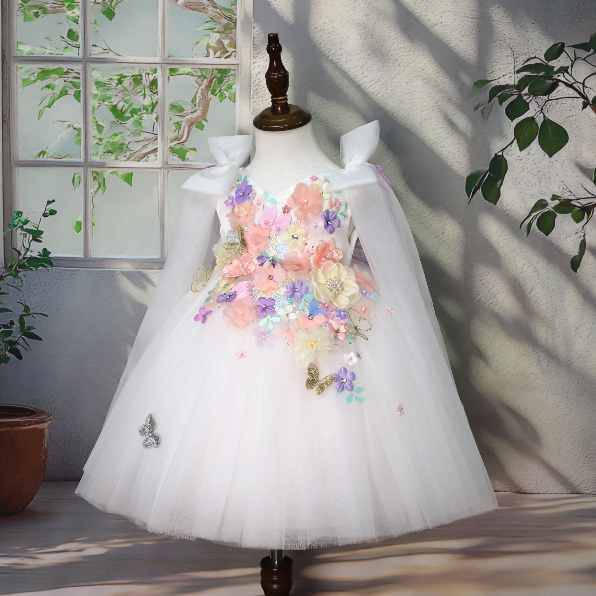 Children's Handmade Applique Dress White White