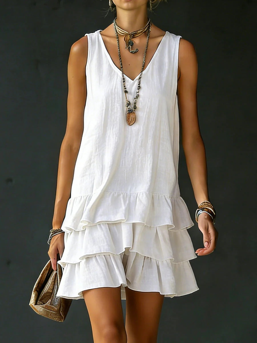V-Neck Sleeveless Midi Dress – 5 Colors, S–2XL White