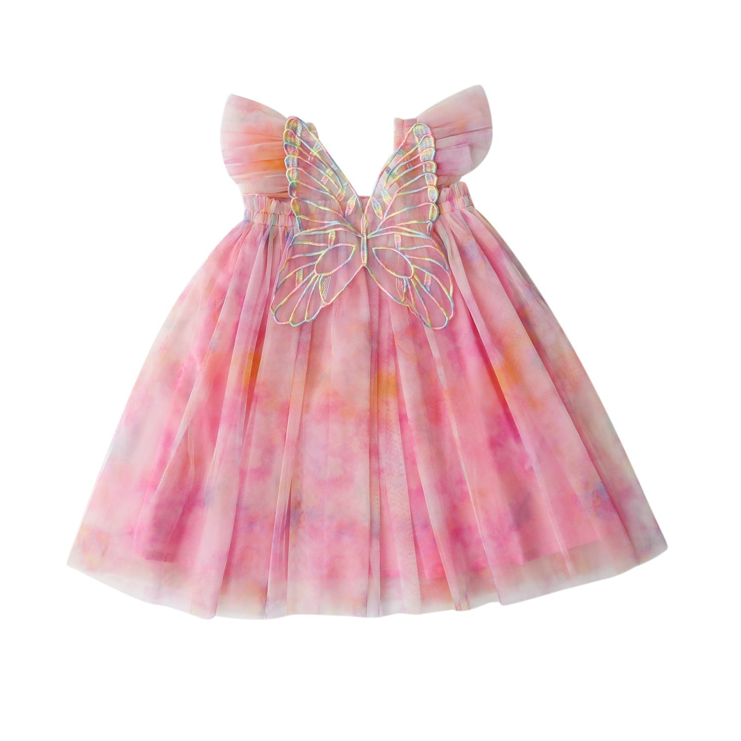 Rainbow Wings Mesh Girl Dress Colorful