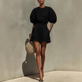 Women's Puff-Sleeve Top & Cropped Shorts Set – Casual Chic Black