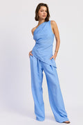 Elsie Asymmetrical Top Blue Black Stripe