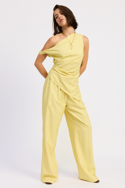 Elsie Asymmetrical Top Yellow Black Stripe